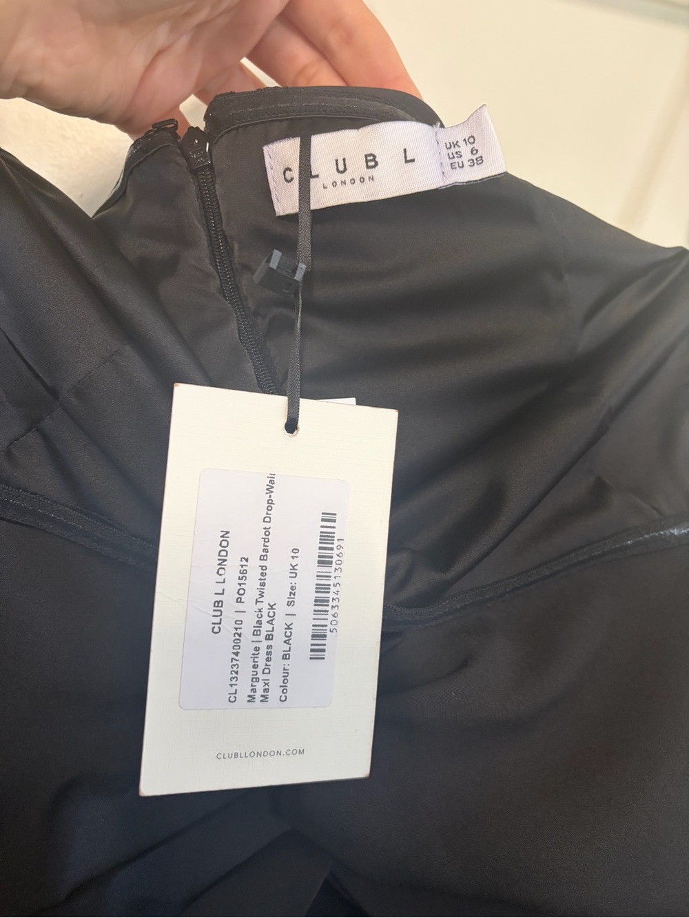 Club L London Marguerite Black Twisted Bardot Drop-Waist Maxi Dress 6 NWT - Picture 10 of 15